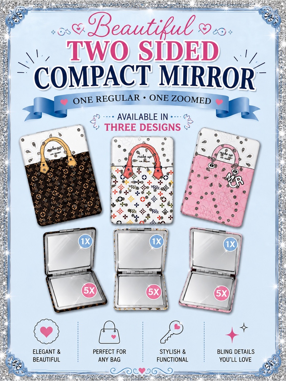 Two-Sided Compact Mirror for Kids - Pink Design
